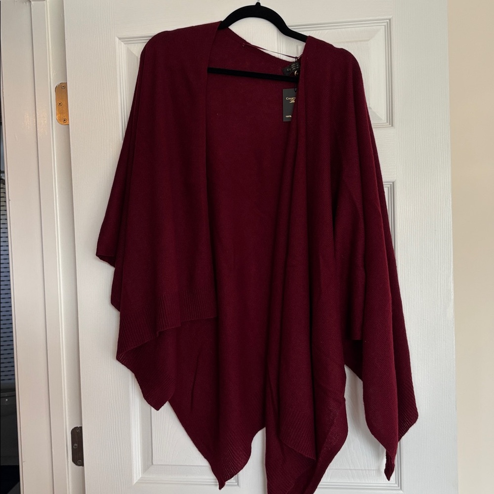 CHARTER CLUB LUXURY CASHMERE SHAWL Ruana WRAP MACY'S BURGANDY CRANTINI O/S NWT